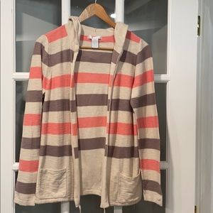 Striped Light-Weight Hooded Cardigan